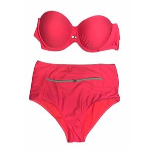 Juniors Corel High Waist Retro Strapless Push Up 2 Piece Bikini Swimsuit Sz L